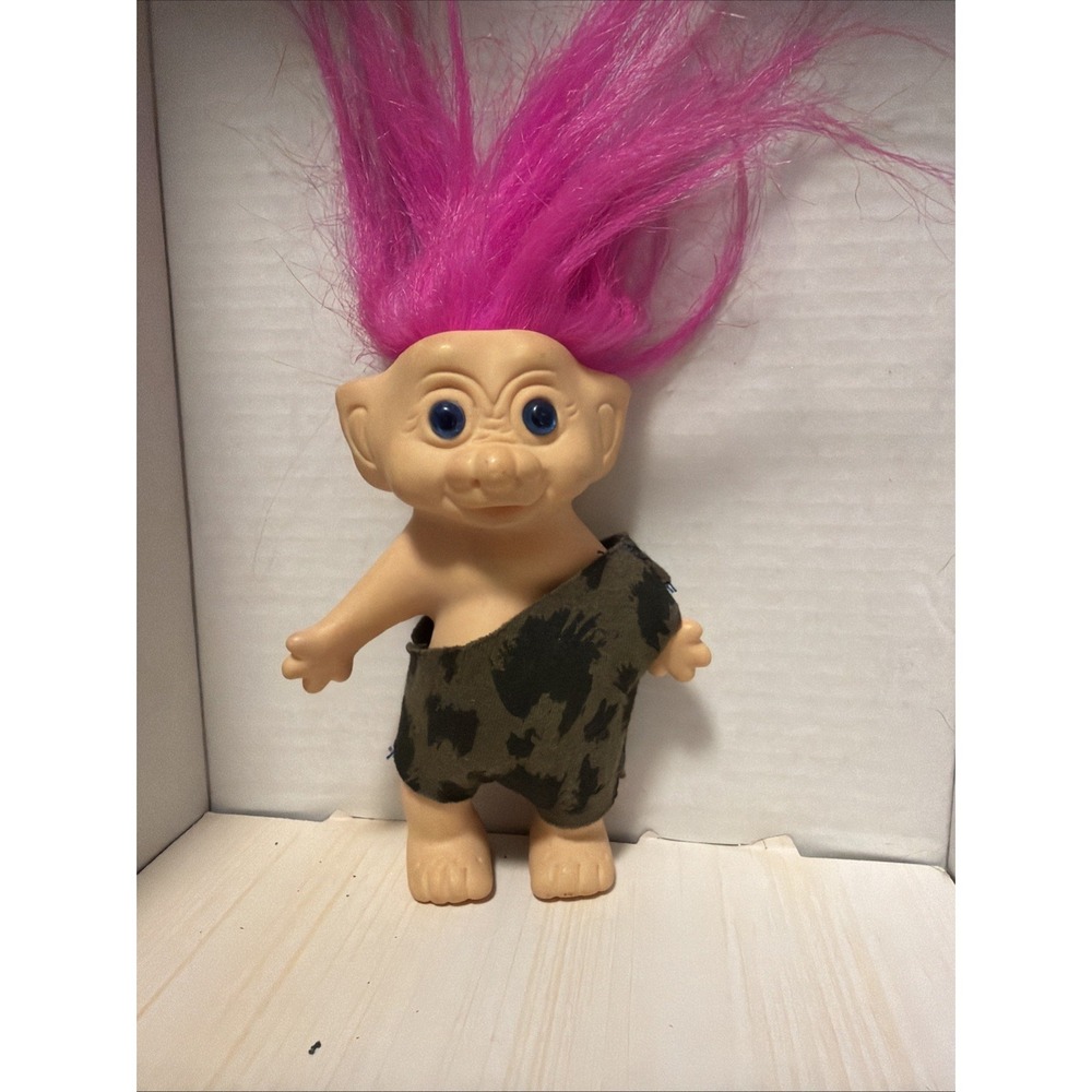 Troll Doll Dam, 1977 5 Inches Caveman Rare Hair Pink Blue Eyes Leopard -Korea‎